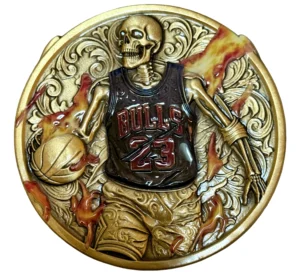 Chicago Bulls #23 Skeleton Black Jersey Antique Gold Challenge Coin | Jordan-Era Bulls Collectible