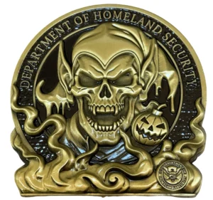 DHS Halloween Skull Antique Gold Challenge Coin | Department of Homeland Security Collectible