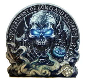 DHS Halloween Skull Ice Blue Challenge Coin | Department of Homeland Security Silver Enamel Collectible