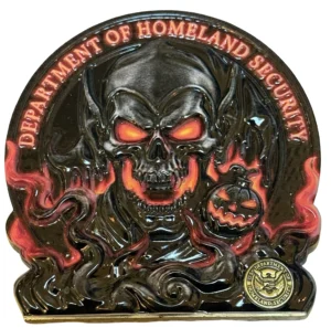 DHS Halloween Skull Red Flame Dark Challenge Coin | Department of Homeland Security Collectible